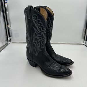 JUSTIN Black TEJU LIZARD & Leather Upper Round Toe Cowboy Boots 8313 Men's 10.5B